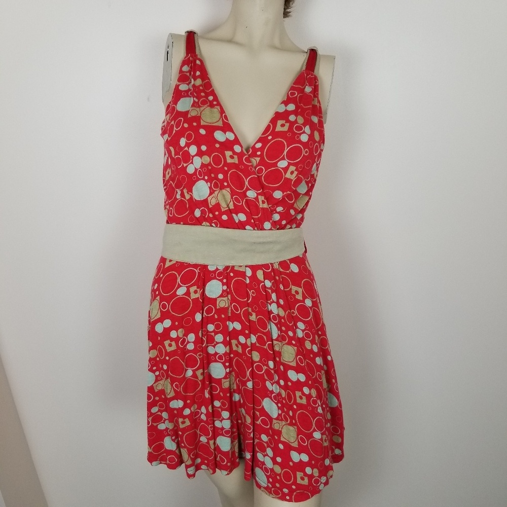 Tulle brand red and tan polka dot faux wrap dress